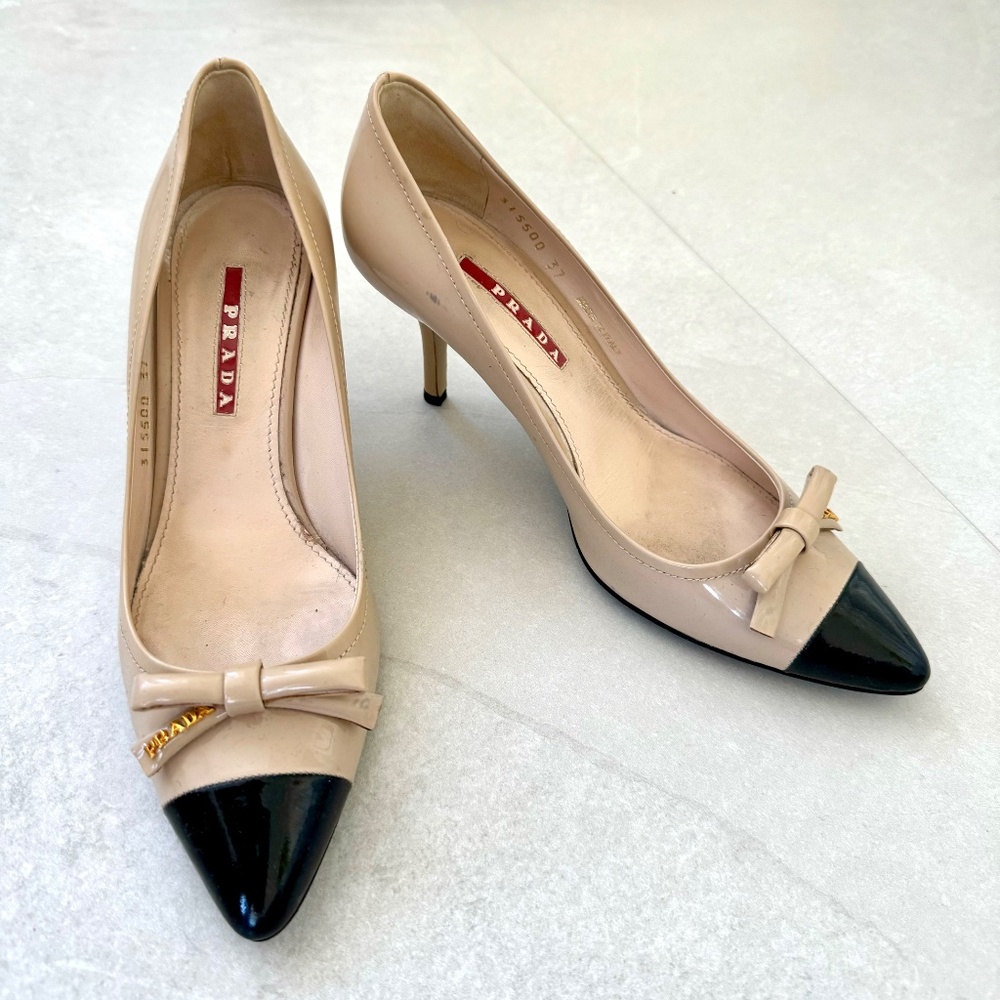 Authentic Prada Patent Night/Day Kitten Heel Pumps